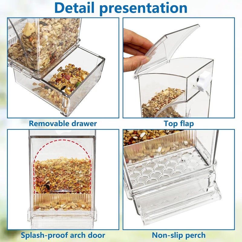 Hamiledyi No Mess Bird Feeders Water Dispenser Set Automatic Parakeet Cage Feeder with Perch Transparent Acrylic Container Parrot Cage Accessories for Canary Budgie Lovebirds Finches - Image 4